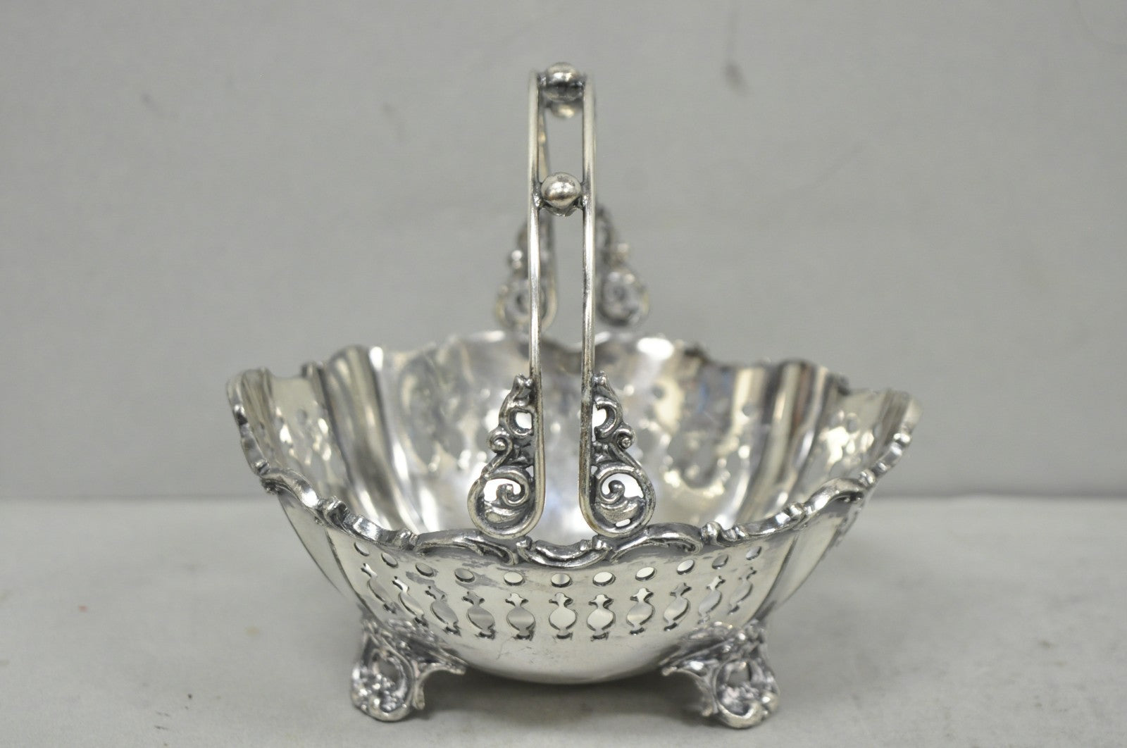 Antique Wallace Bros Victorian Silver Plated Reticulated Small Basket Nut Dish