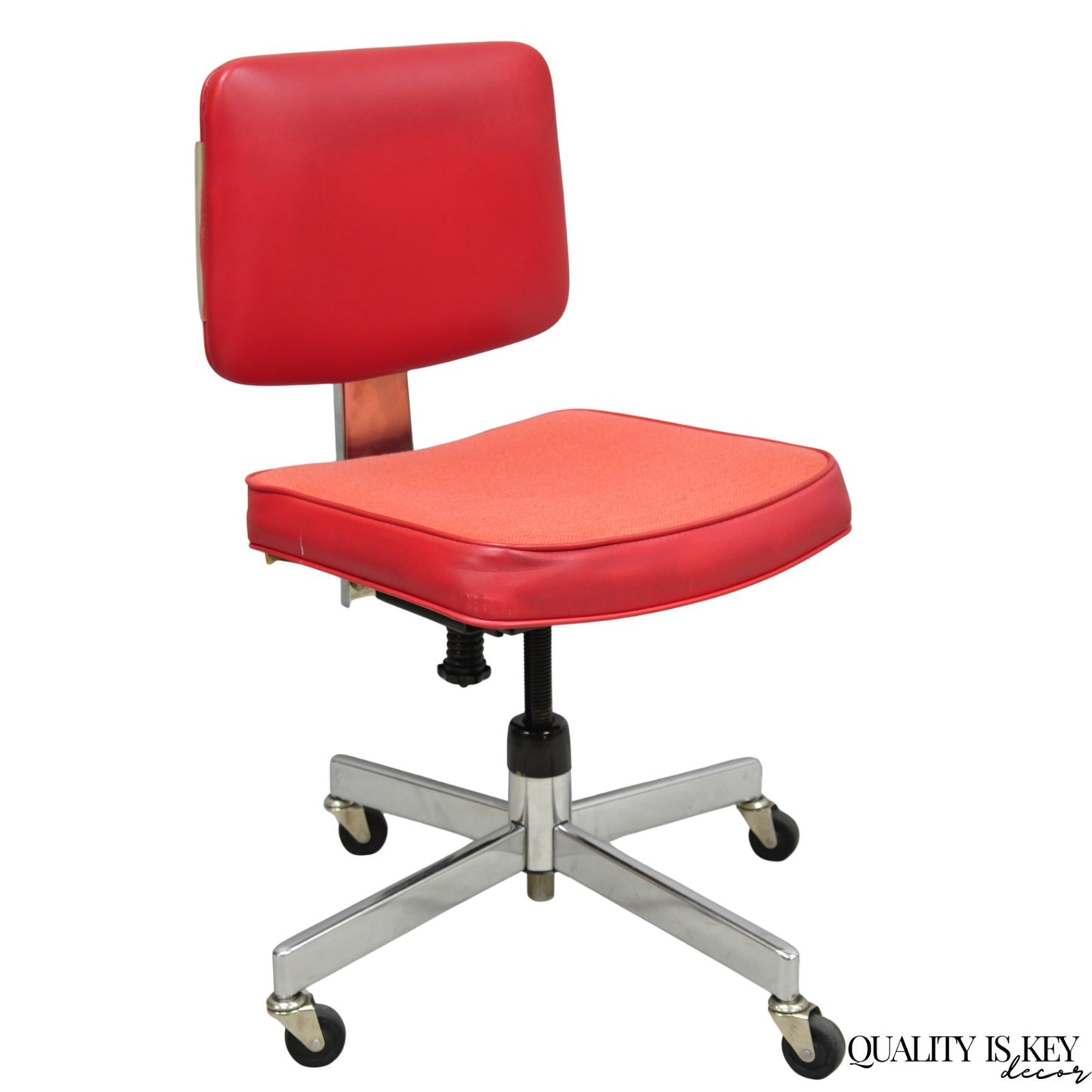 Vintage Mid Century Modern Red Adjustable Chrome Office Desk Chair by HON