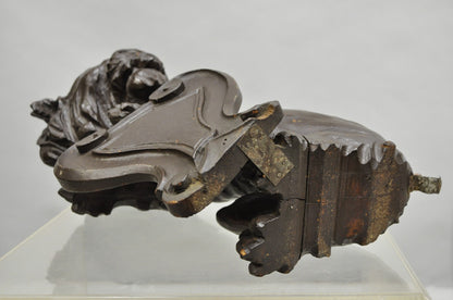Antique Renaissance Revival Carved Oak Wood 20" Lion Architectural Elements Pair