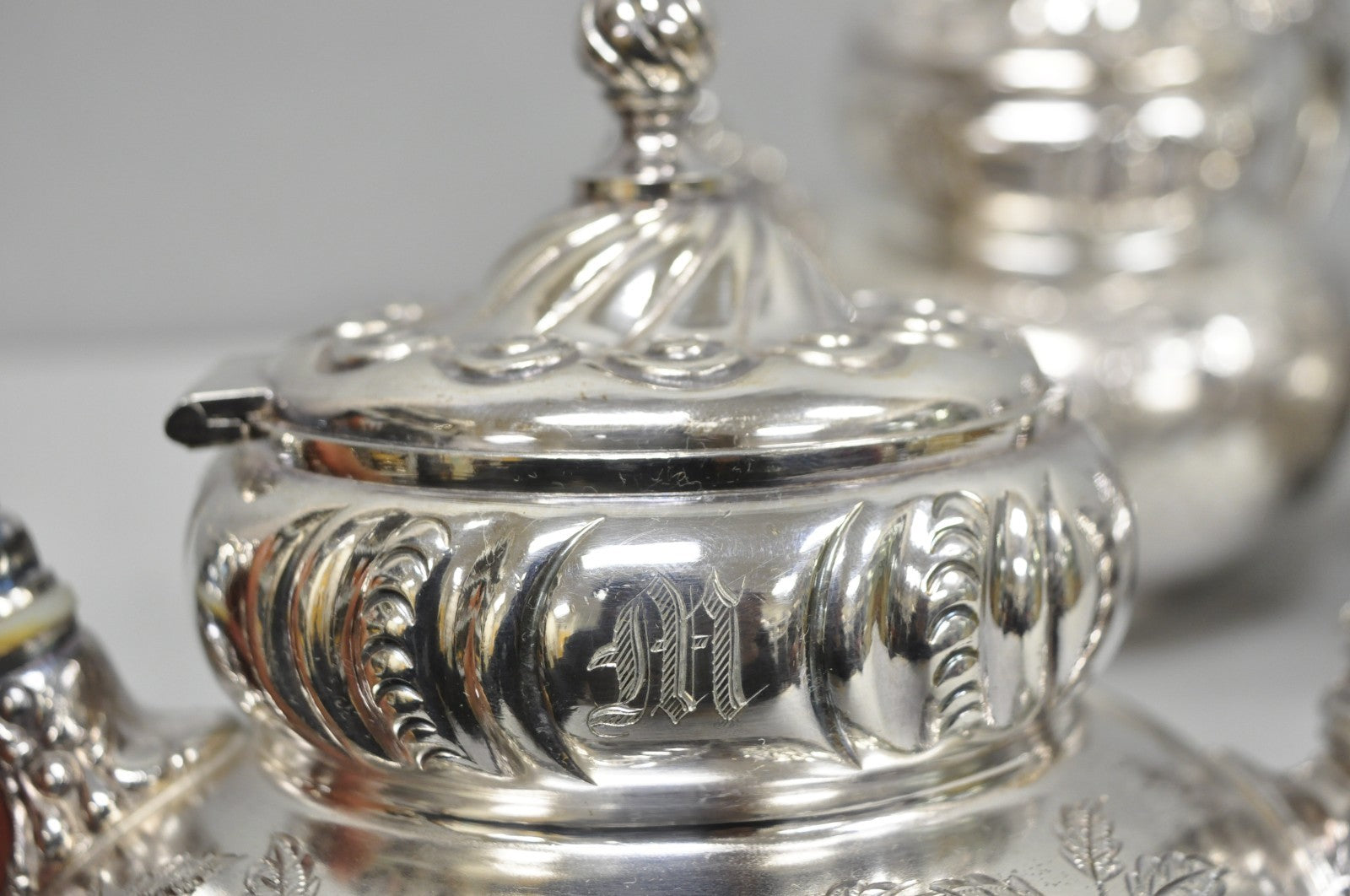 Antique Meriden B Co French Renaissance Silver Plated Figural Tea Set - 7 Pcs