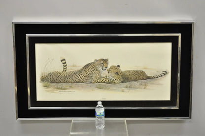 1972 Cheetah Lithograph Art by Richard Evans Younger in Velvet Chrome Frame
