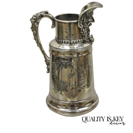 Antique James W. Tufts Renaissance Bacchus Silverplated Water Wine Pitcher