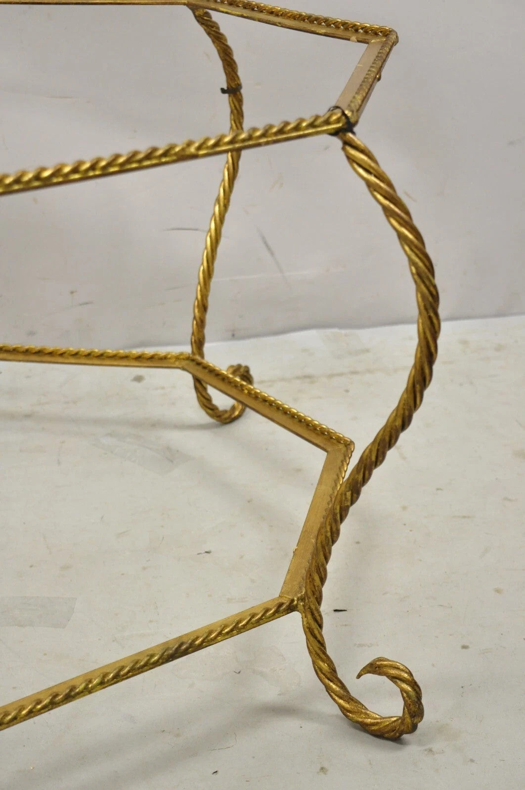 Vintage Italian Hollywood Regency Gold Gilt Iron Rope Metal Coffee Table Base