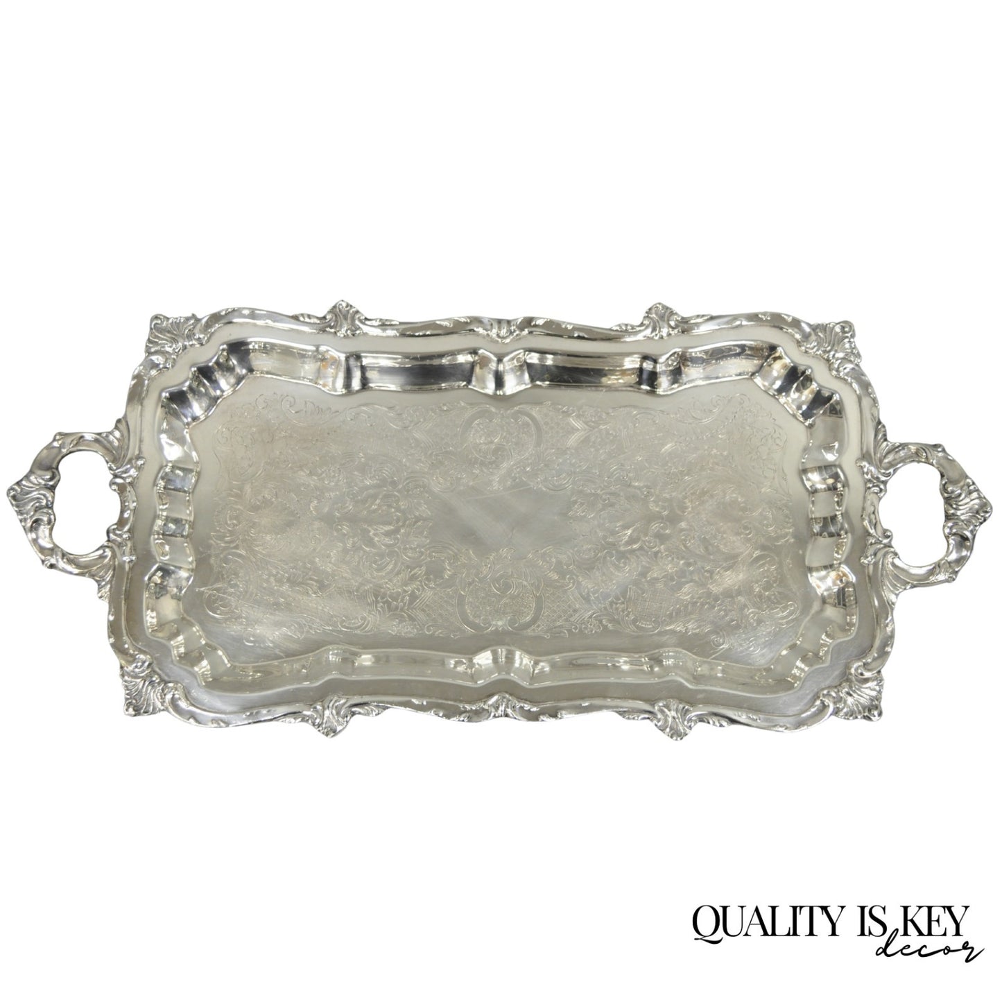 Vintage Victorian Silver Plated Narrow Footed Bar Serving Tray w Handles by Eton