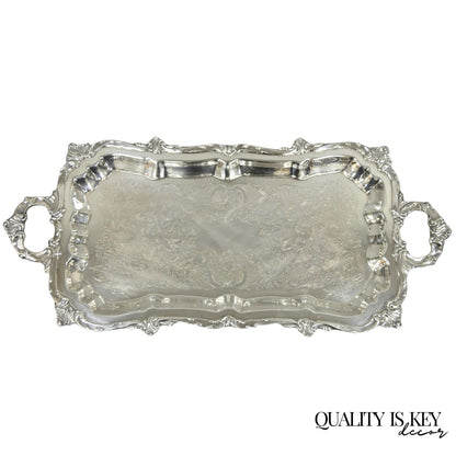 Vintage Victorian Silver Plated Narrow Footed Bar Serving Tray w Handles by Eton