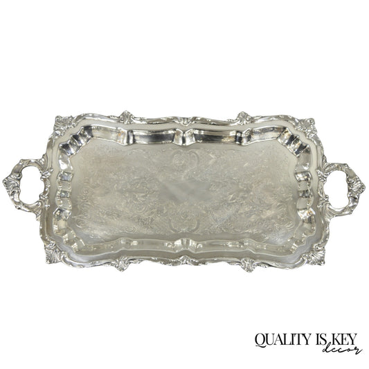 Vintage Victorian Silver Plated Narrow Footed Bar Serving Tray w Handles by Eton