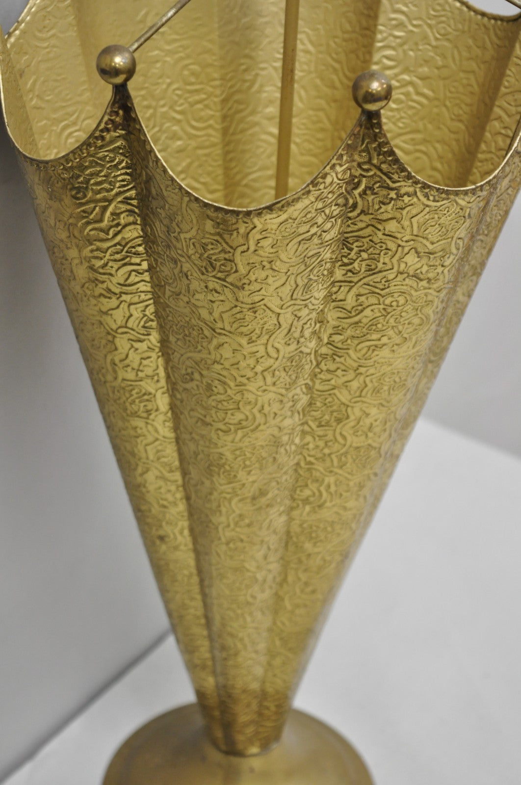 Vintage Art Deco Embossed Brass Figural Umbrella Form Umbrella Stand Holder
