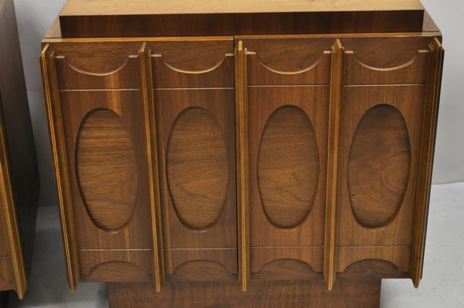 Vintage Mid Century Modern Sculpted Walnut Nightstand Cabinets by Tobago - Pair