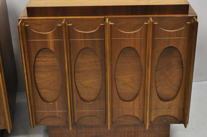 Vintage Mid Century Modern Sculpted Walnut Nightstand Cabinets by Tobago - Pair