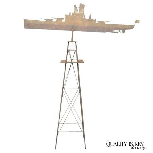 Antique Battleship Weathervane Weathered Paint American Primitive Steel Metal