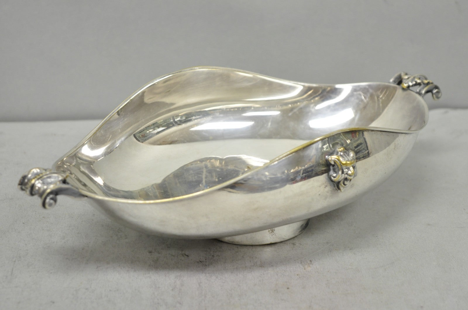Vintage Regency Style Italian ARG 1000 Silver Plated Compote Fruit Bowl w/ Faces