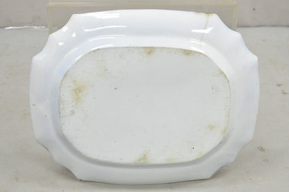 Antique Flow Blue and White Transferware Ironstone Platter Dish w Chinese Dragon