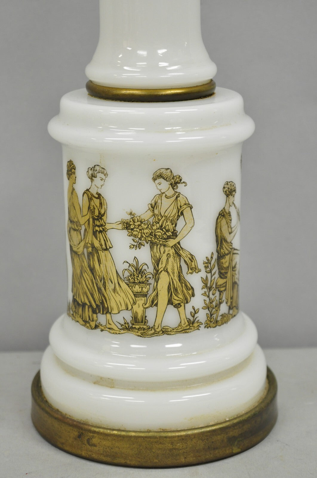 Vintage Italian Neoclassical Style White Milk Glass Empire Column Table Lamp