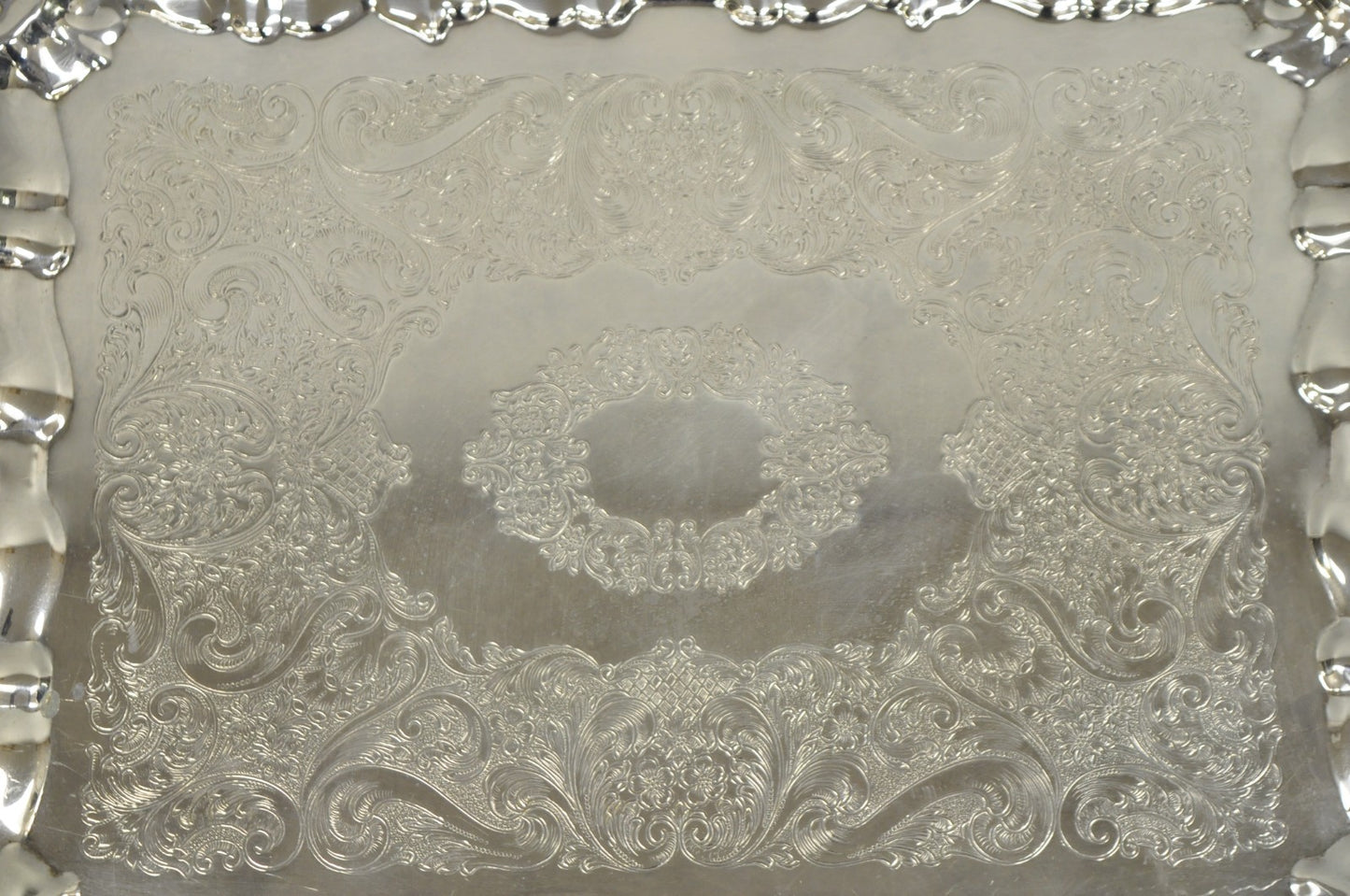 Vintage Victorian Silver Plated Rectangular Twin Handle Footed Bar Serving Tray