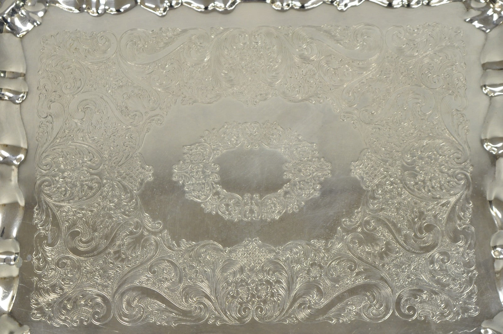 Vintage Victorian Silver Plated Rectangular Twin Handle Footed Bar Serving Tray