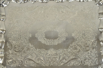 Vintage Victorian Silver Plated Rectangular Twin Handle Footed Bar Serving Tray