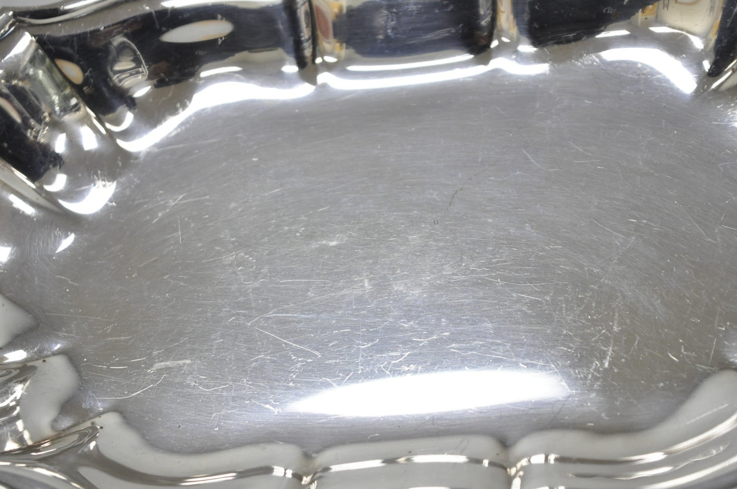 Vintage English Victorian Style Scalloped Oval Narrow Silver Plated Trinket Dish