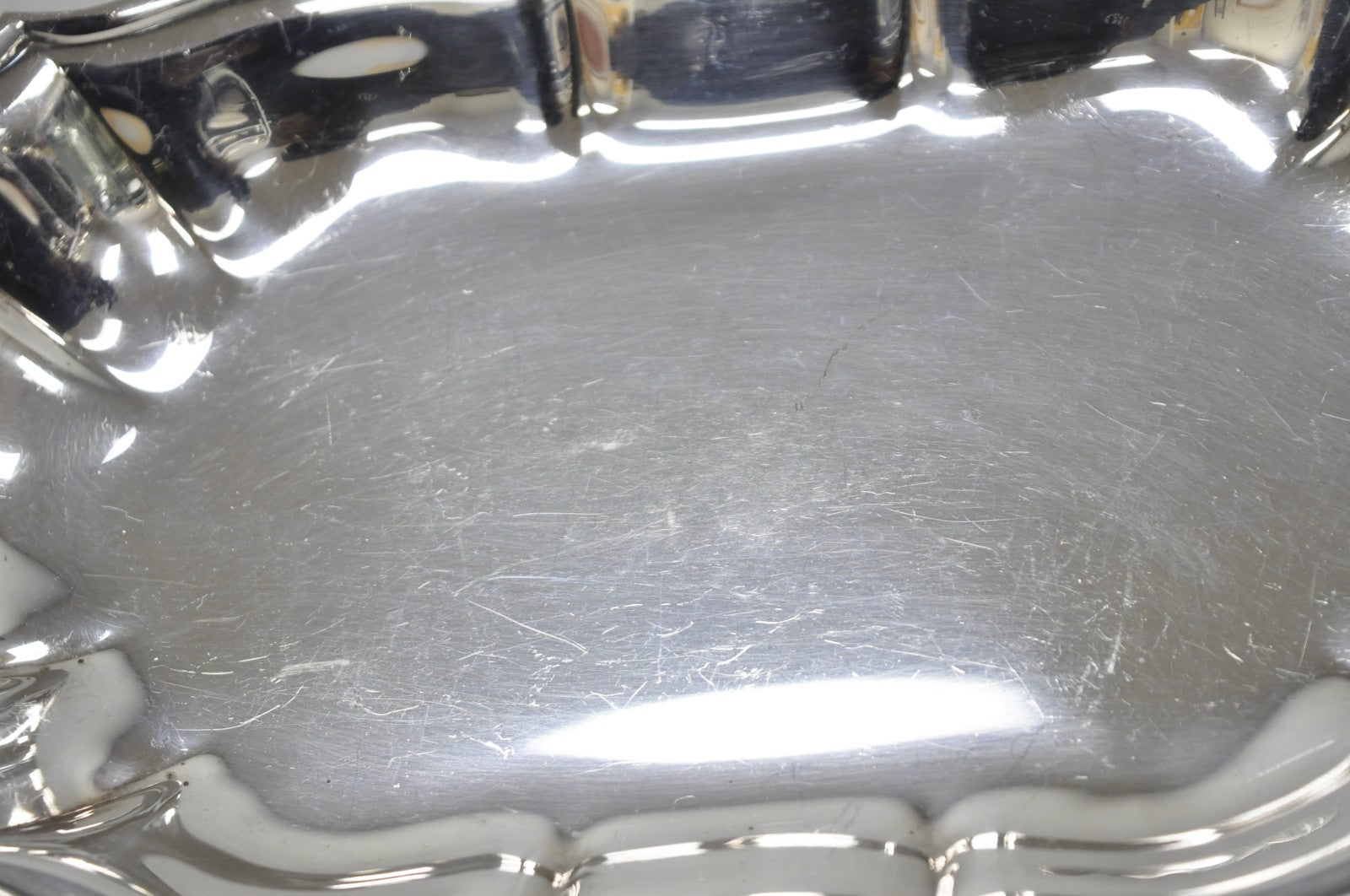 Vintage English Victorian Style Scalloped Oval Narrow Silver Plated Trinket Dish