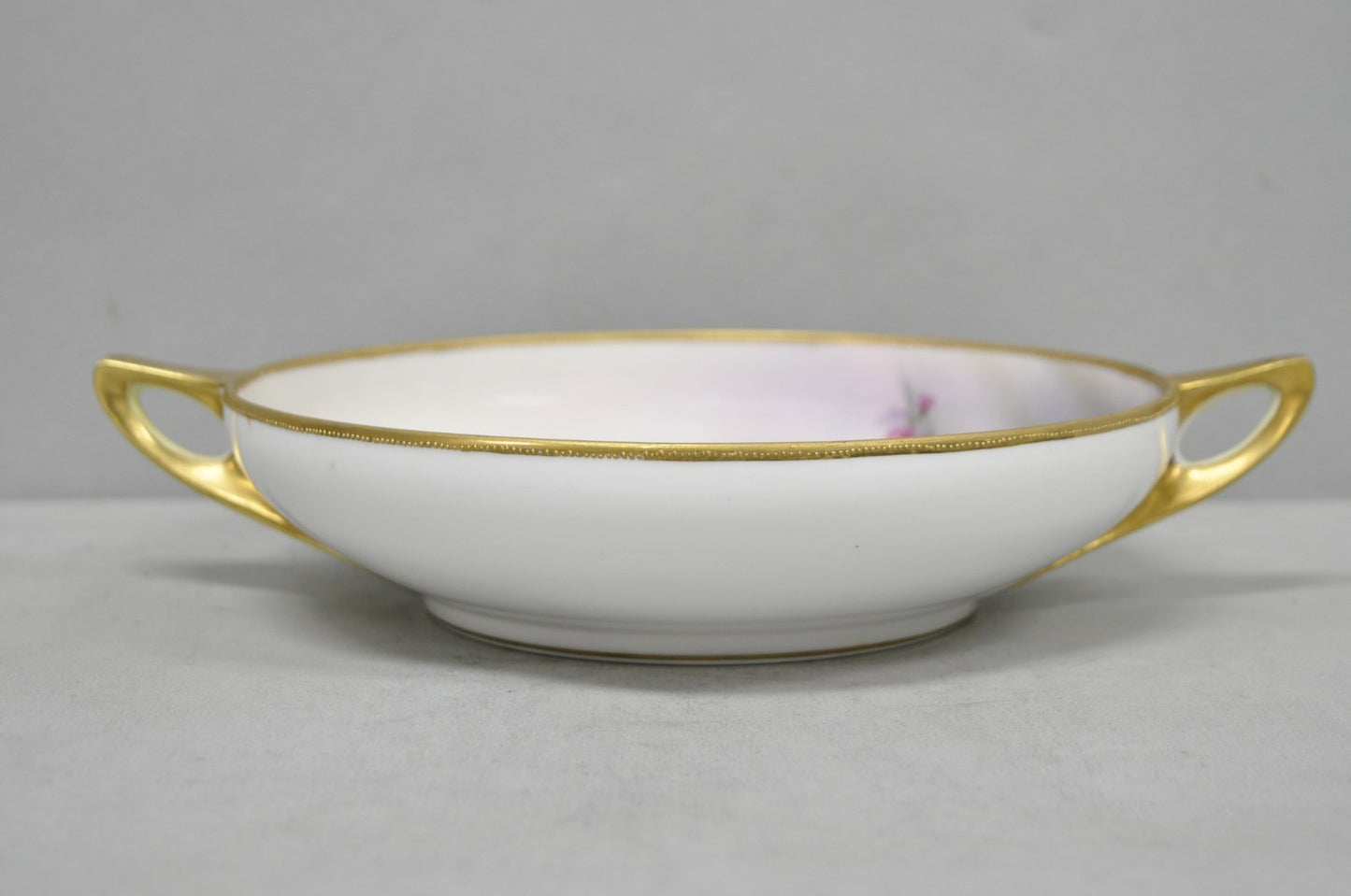 Antique Nippon Hand Painted Pink Wisteria Flower Porcelain Dish w / Handles