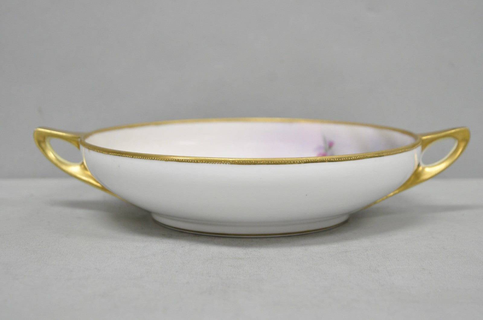 Antique Nippon Hand Painted Pink Wisteria Flower Porcelain Dish w / Handles