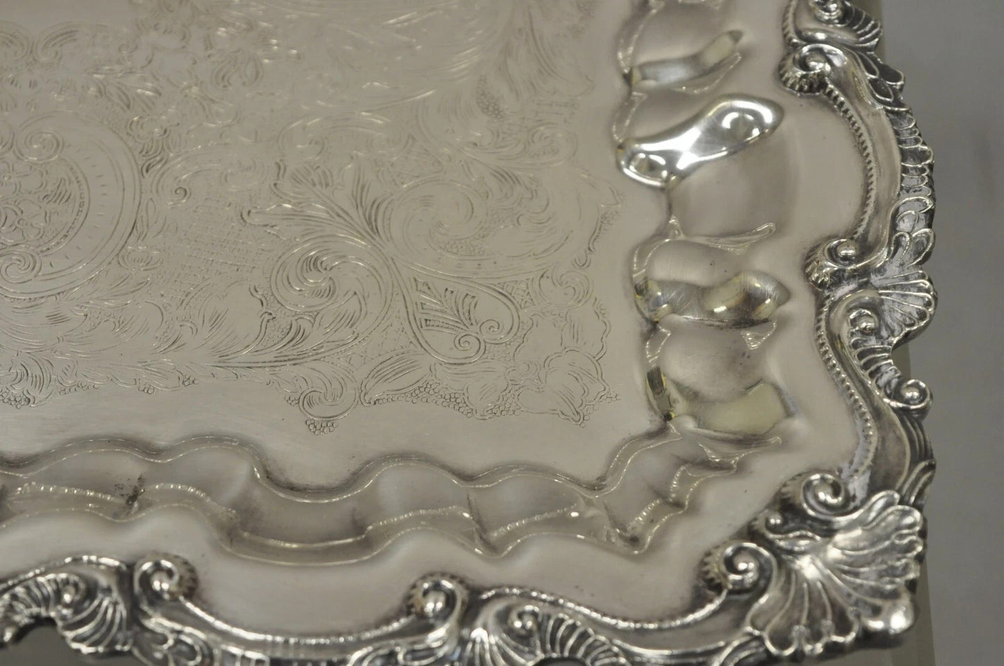 Vintage Chippendale by Wallace Silver Plated 16" Square Bar Platter Tray on Feet
