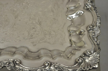 Vintage Chippendale by Wallace Silver Plated 16" Square Bar Platter Tray on Feet