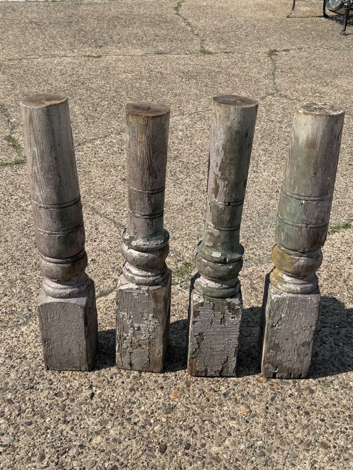 Antique French Farmhouse Turn Carved Wooden Baluster Spindle Table Legs Set of 4