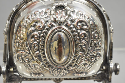 Antique English Sheffield Victorian Repousse Silver Plated Biscuit Warmer Box
