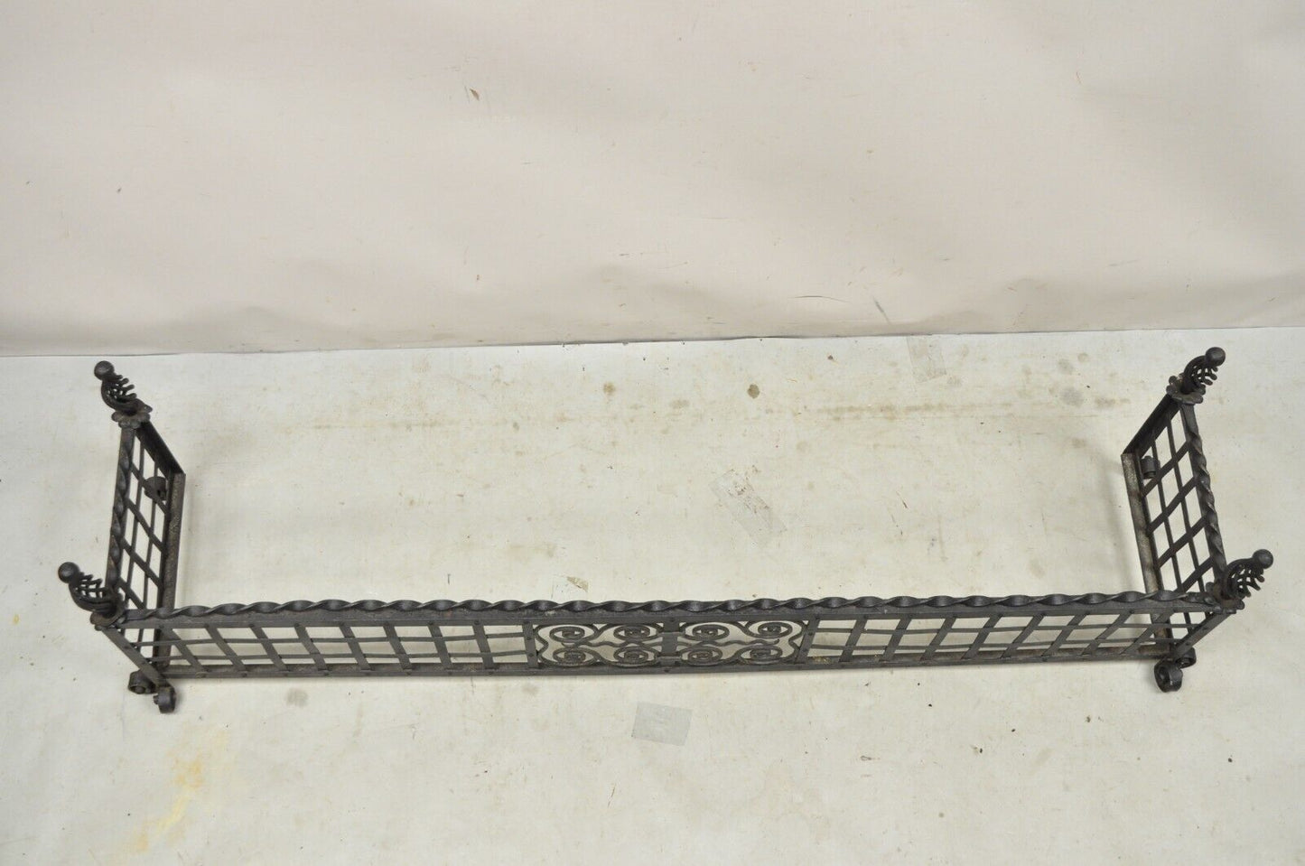 Antique Gothic Wrought Iron Spiral Twist 56" Fireplace Mantel Fender Surround