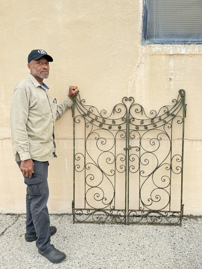 Antique Spanish Renaissance Scrolling Wrought Iron 57 x 45 Garden Entry Gate Set