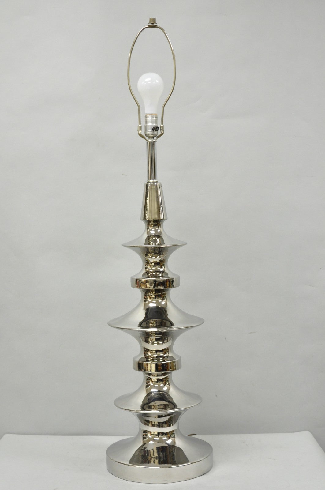 Vintage Italian Mid Century Modern Tall Sculptural Silver Ceramic Table Lamp