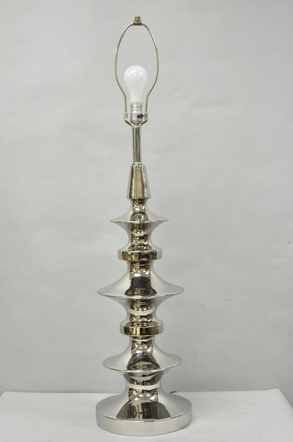 Vintage Italian Mid Century Modern Tall Sculptural Silver Ceramic Table Lamp