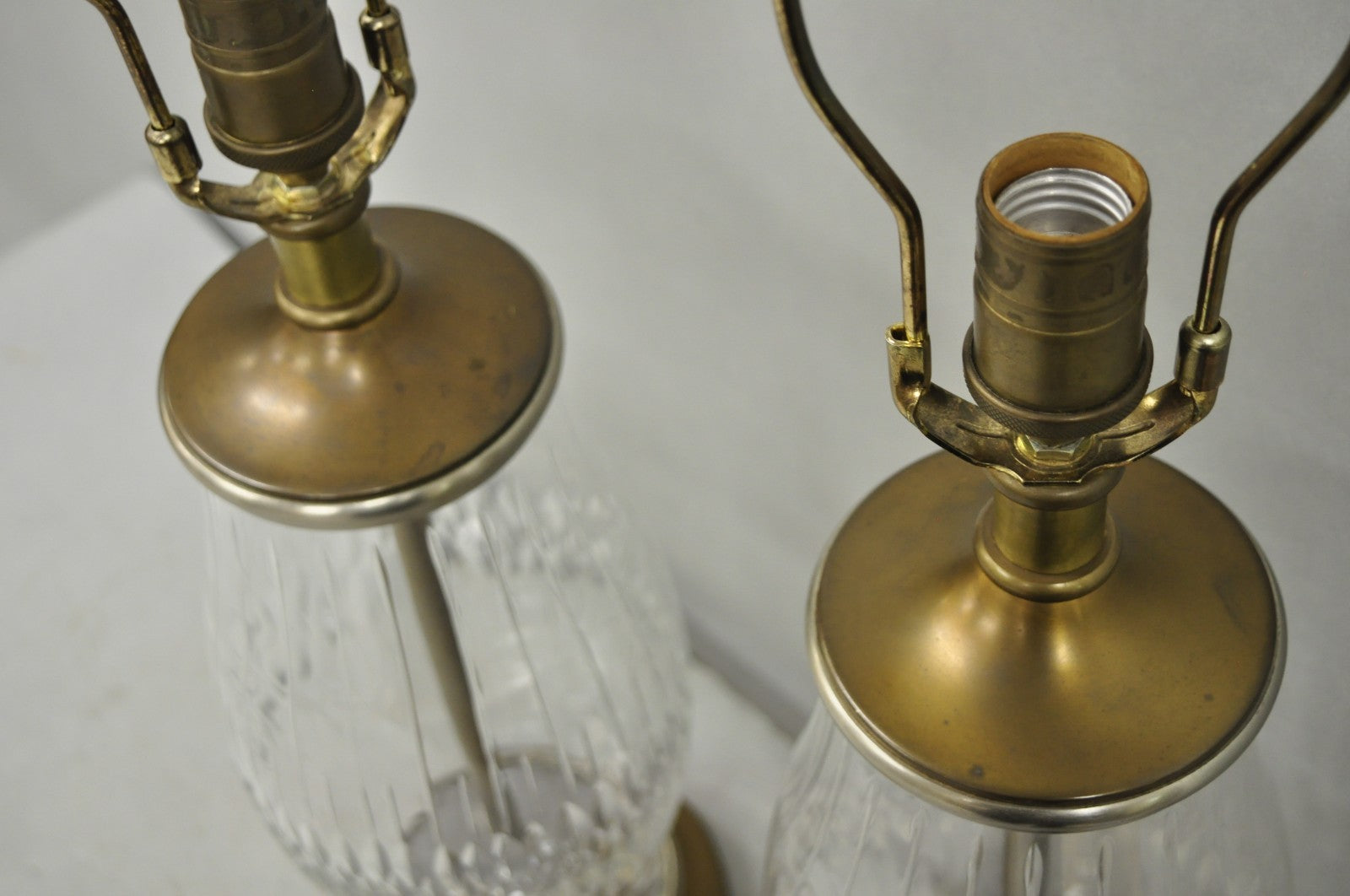 Vintage Bombay Co. Cut Crystal Glass Jardiniere & Brass Table Lamps - a Pair
