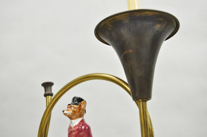 Vintage Equestrian Porcelain Snooty Mr Fox Brass Trumpet on Red Book Table Lamp