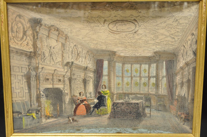 Antique Colored Lithograph 3D Frame Hall of Levens & Trophy Room Joseph Nash (2)