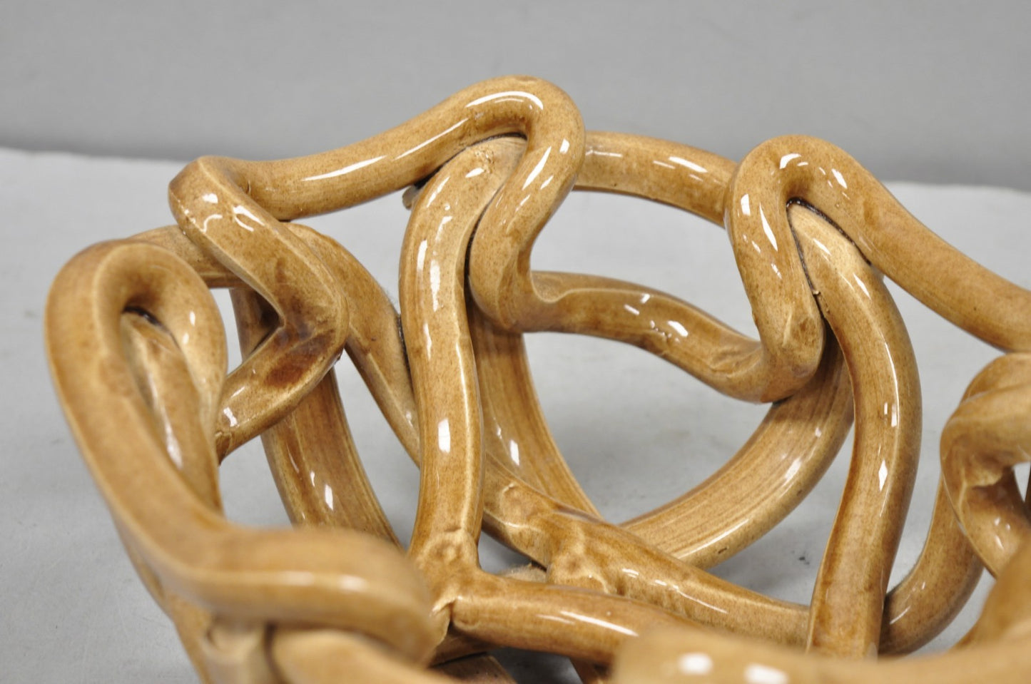 Vintage Modernist Brown Woven Pottery Clay Creations Ceramic Fruit Bowl Basket