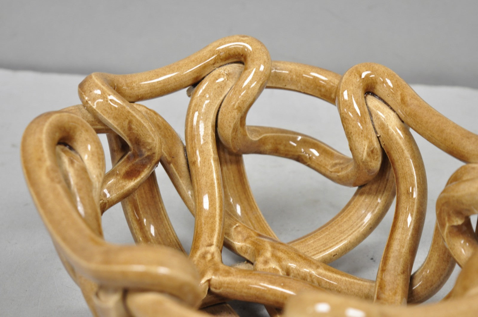 Vintage Modernist Brown Woven Pottery Clay Creations Ceramic Fruit Bowl Basket