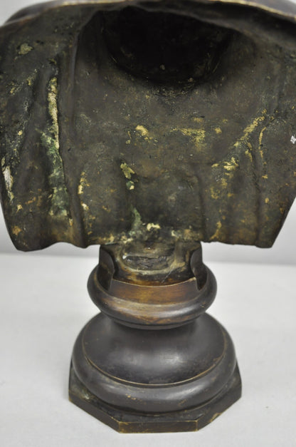 Vintage Greek Classical Style Patinated Cast Bronze Bust Sculpture of Homer