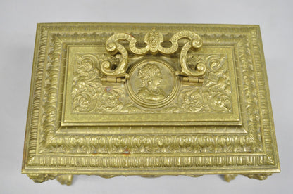 Antique French Renaissance Figural Bronze Casket Jewelry Box with Cherubs