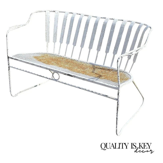 Vintage Mid Century Modern Wrought Iron Sculptural Garden Patio Loveseat Sofa
