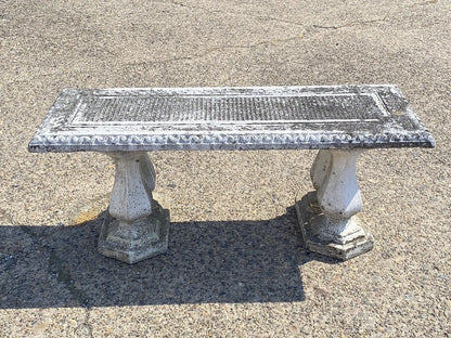 Vintage Classical Concrete Cement Double Baluster Pedestal Outdoor Garden Bench