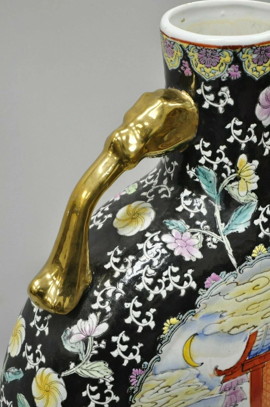 Vintage Chinese Porcelain Double Handle Large 19" Moon Flask Flower Vase