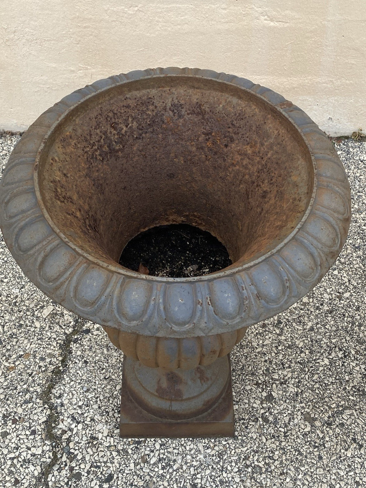 Vintage French Empire Style Large 30" Cast Iron Urn Form Garden Planters - Pair