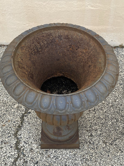 Vintage French Empire Style Large 30" Cast Iron Urn Form Garden Planters - Pair