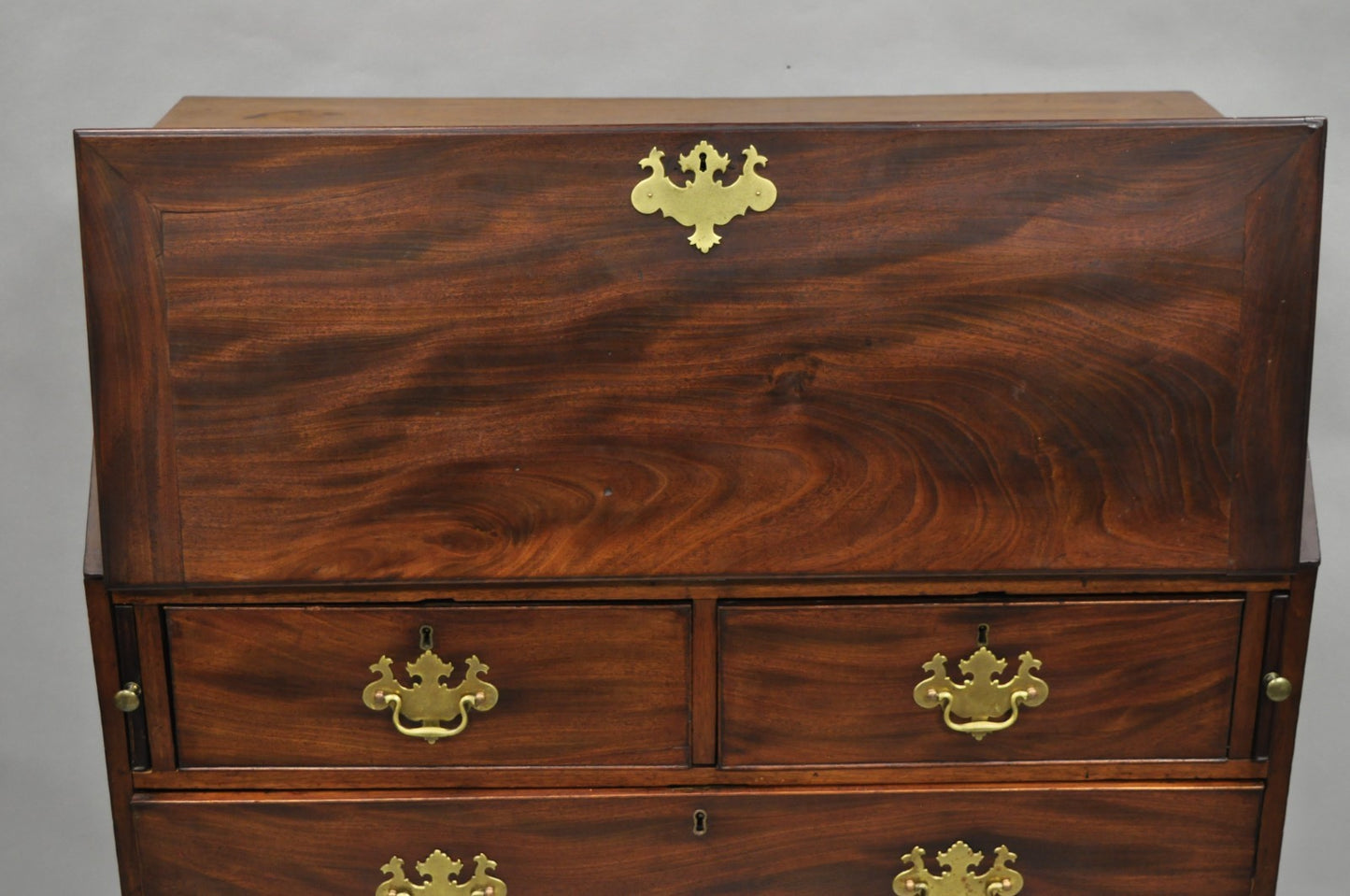 Antique 19th C. Chippendale George III Mahogany Slant Front Secretary Desk