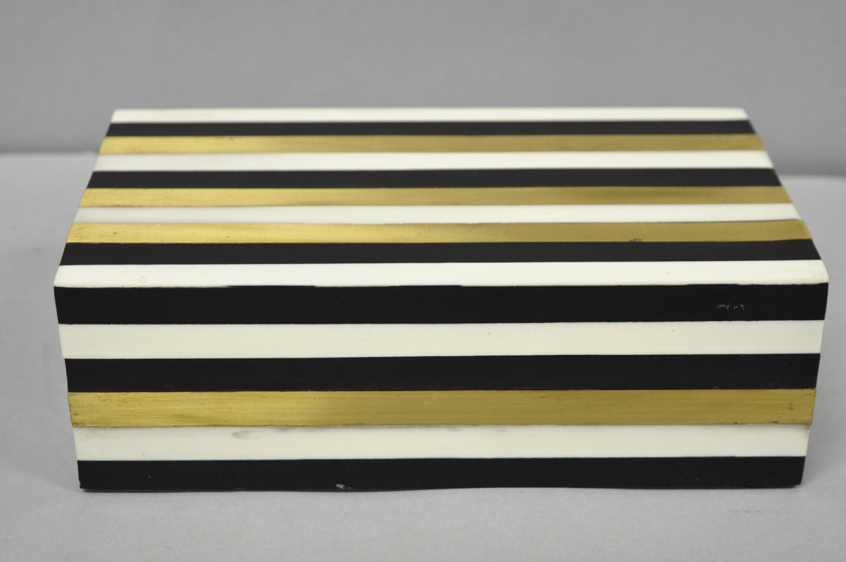 Modern Black White & Gold Bone & Brass Inlay Jewelry Trinket Box by Current Home