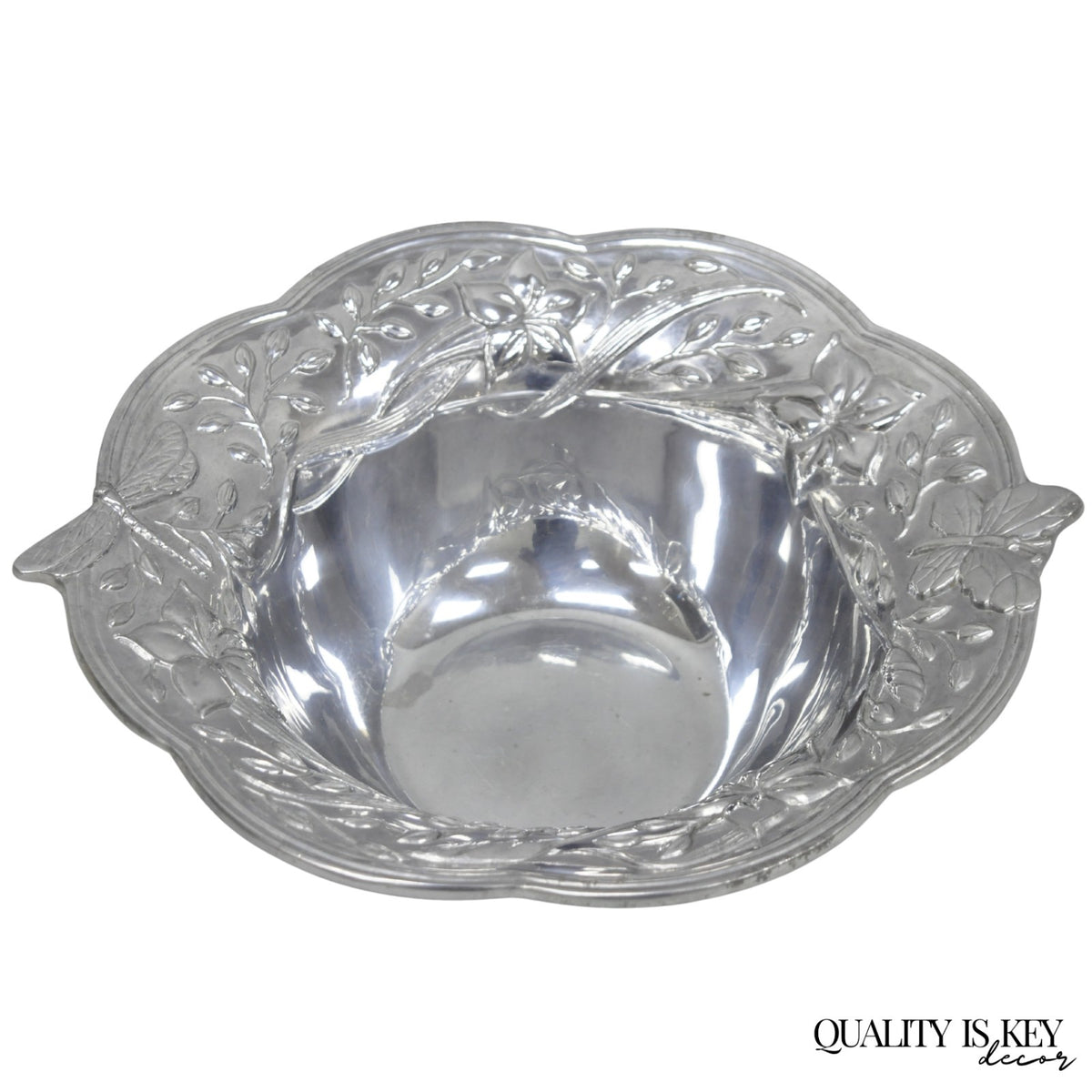 Vintage Lenox Dragonfly & Butterfly Meadow Art Nouveau Cast Aluminum Salad Bowl