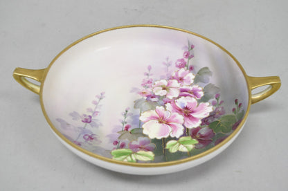 Antique Nippon Hand Painted Pink Wisteria Flower Porcelain Dish w / Handles