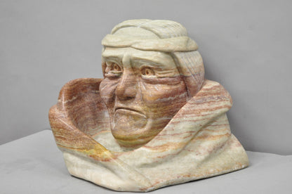 Vintage Seymour Shuren Modern Carved Pink Marble Native American Bust Sculpture