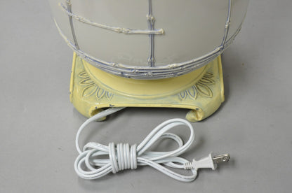 Vintage Chinoiserie White Porcelain Jardinere Table Lamp w/ Applied Flowers